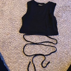 lace up waist black tank top